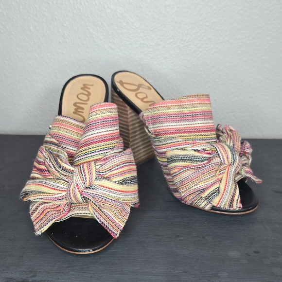 Sam Edelman Yumi Multi Color Bow Slide Heel Sandal Size 7 - Picture 2 of 11